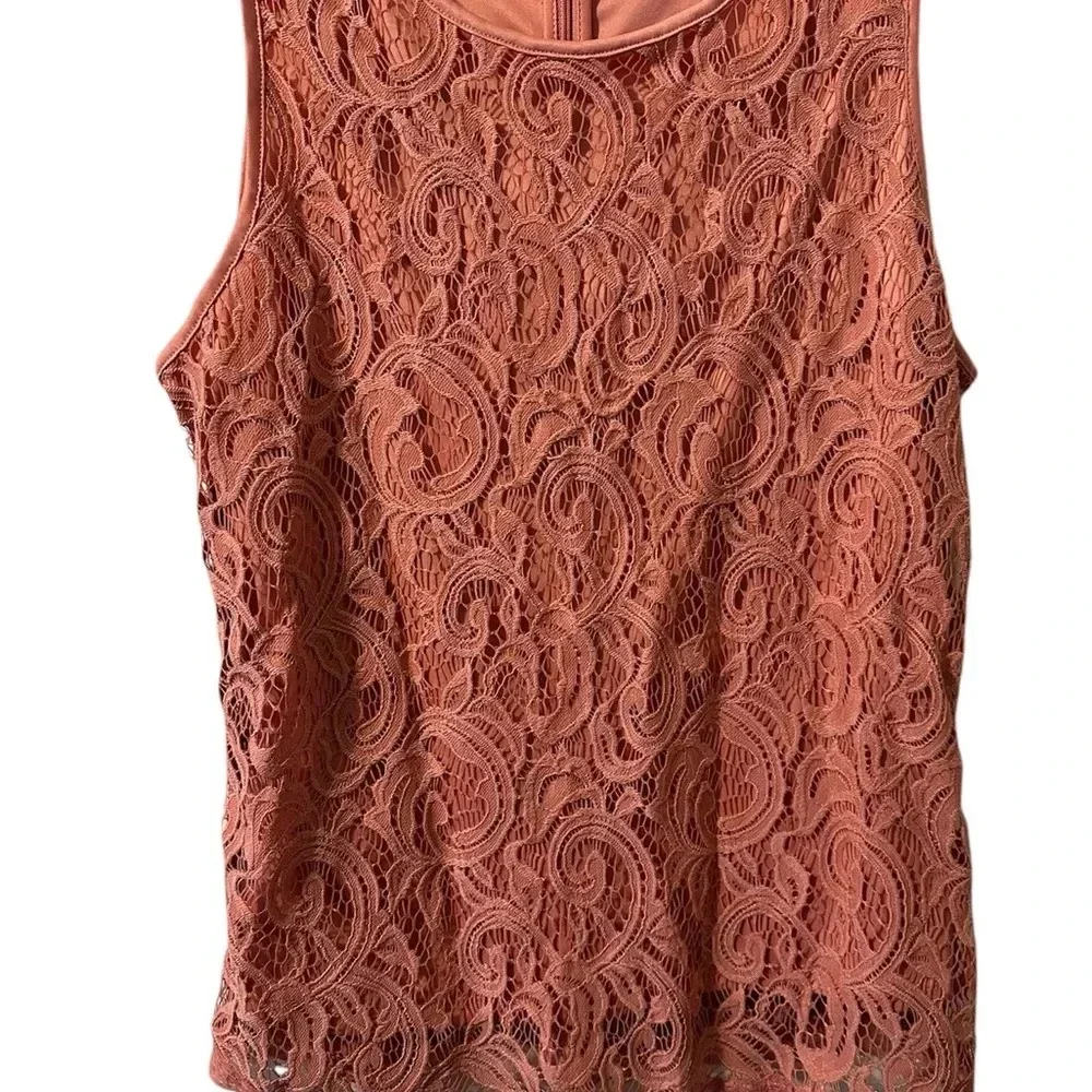 Adrianna Papell Mauve Lace Lined Tank Back Zipper Size Large - Picture 3 of 4